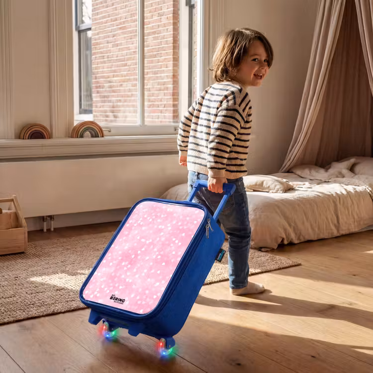 Children's suitcase - Blue - Pink glitter hearts — 2