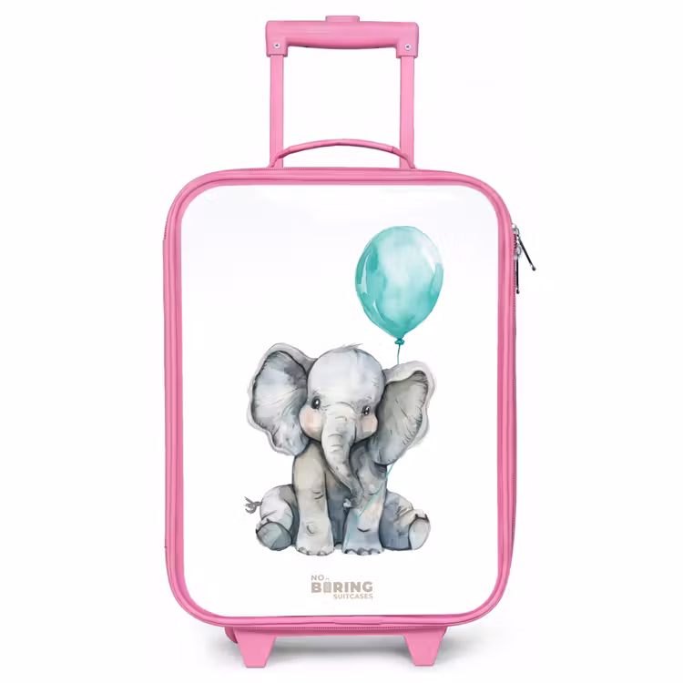 Children's suitcase - Pink - Elephant with blue balloon — 1
