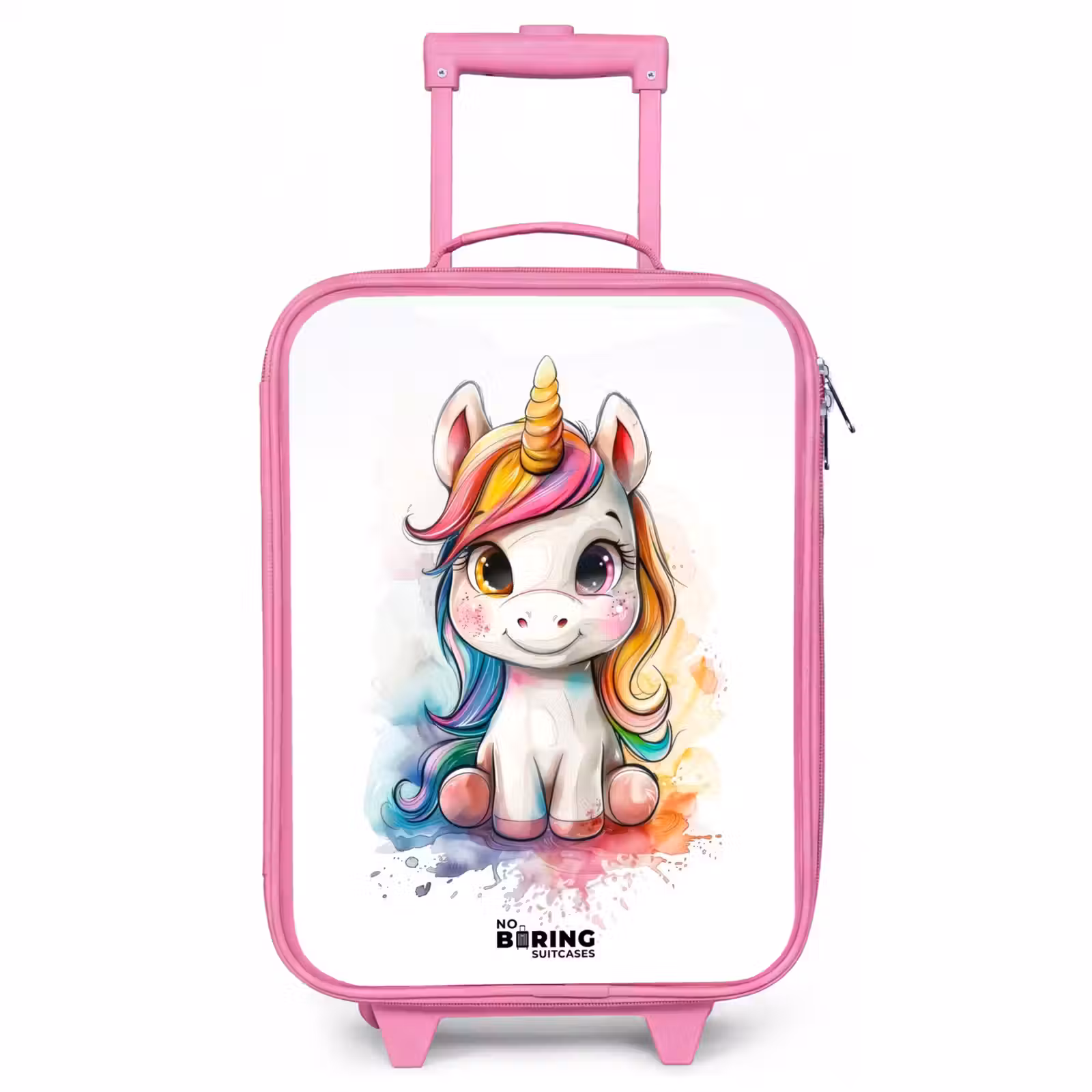 Children's suitcase - Pink - White Eemhorn with Colorful Mane and Paint Splashes — 1