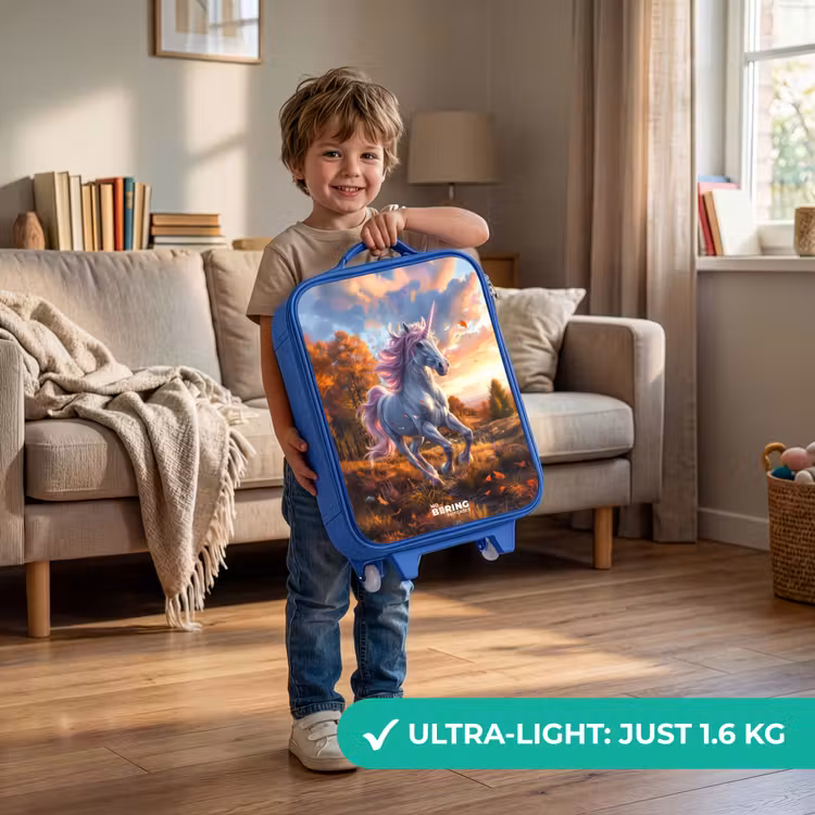 Children's suitcase - Blue - Galloping Unicorn in Autumn World — 3