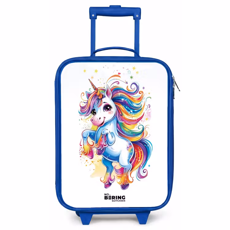 Children's suitcase - Blue - Prancing Unicorn with Rainbow Moons — 1