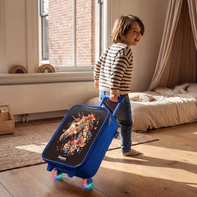 Children's suitcase - Blue - Unicorn and Flowers on Black Background — 2