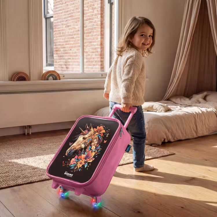 Children's suitcase - Pink - Unicorn and Flowers on Black Background — 2