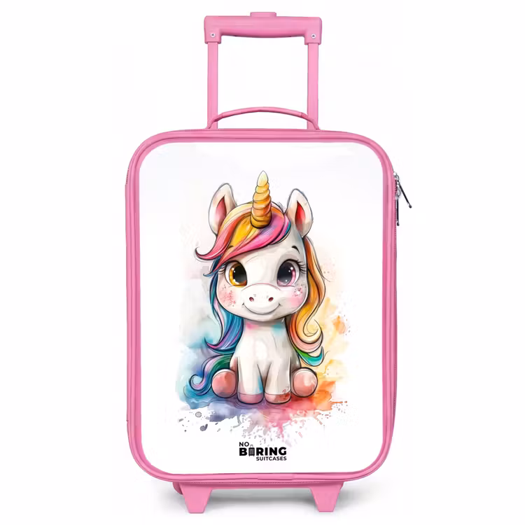 Children's suitcase - Pink - White Eemhorn with Colorful Mane and Paint Splashes — 1