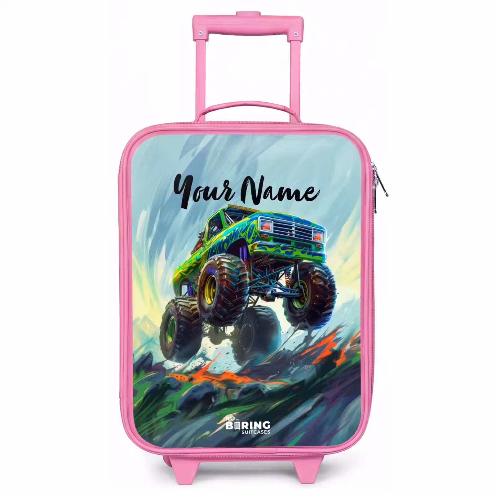 Children's suitcase - Pink - Green Monster Truck with Brushstrokes — 1