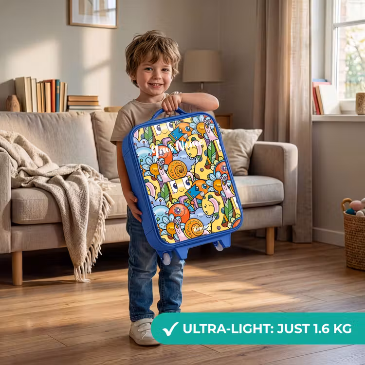 Children's suitcase - Blue - Cartoon of different creatures and faces — 3