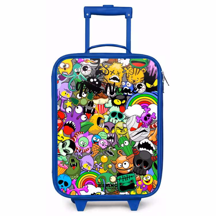 Children's suitcase - Blue - Chaotic colorful monster pattern — 1