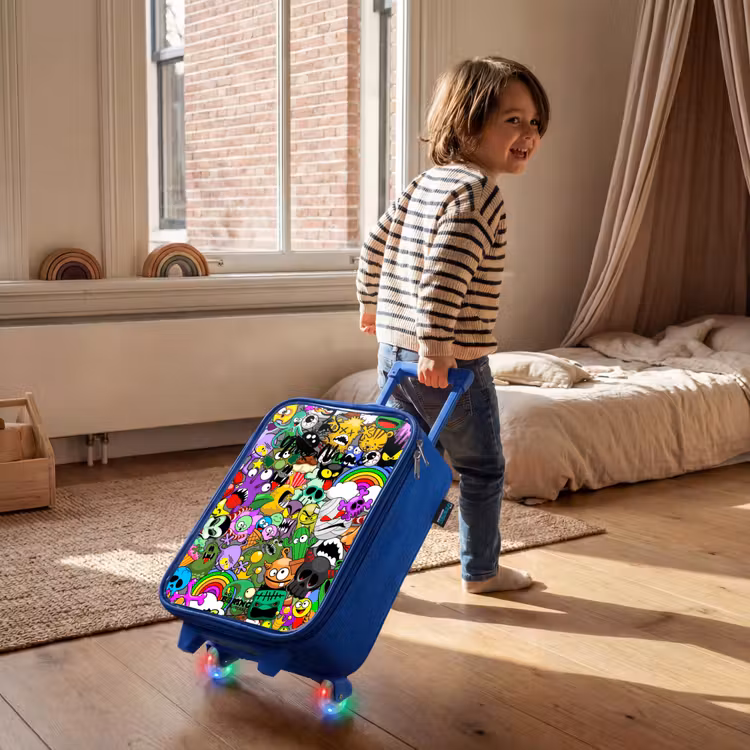 Children's suitcase - Blue - Chaotic colorful monster pattern — 2