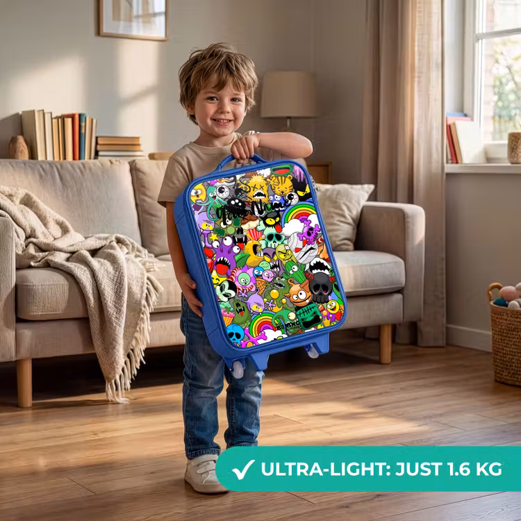 Children's suitcase - Blue - Chaotic colorful monster pattern — 3