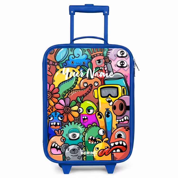 Children's suitcase - Blue - Expressive and busy pattern with samples — 1