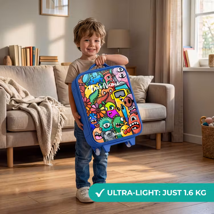 Children's suitcase - Blue - Expressive and busy pattern with samples — 3