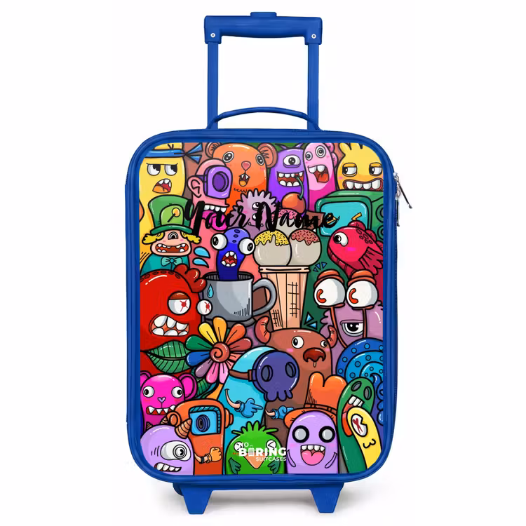 Children's suitcase - Blue - Monsters, flowers and ice cream pattern — 1