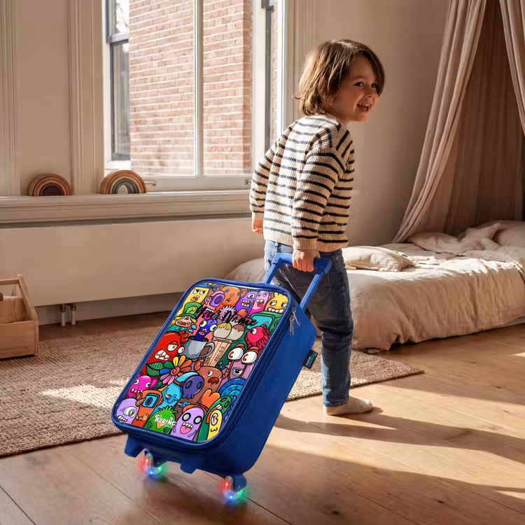 Children's suitcase - Blue - Monsters, flowers and ice cream pattern — 2