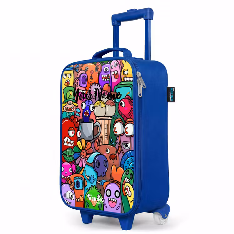 Children's suitcase - Blue - Monsters, flowers and ice cream pattern — 5