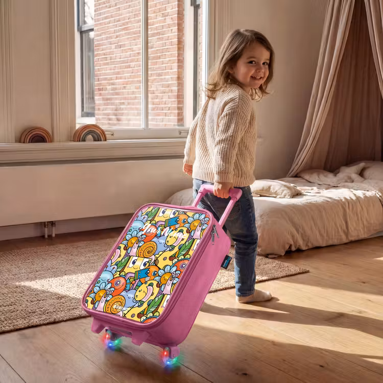 Children's suitcase - Pink - Cartoon of different creatures and faces — 2