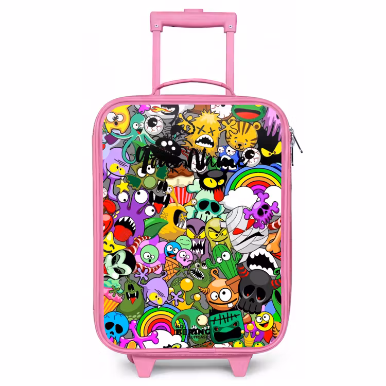 Children's suitcase - Pink - Chaotic colorful monster pattern — 1