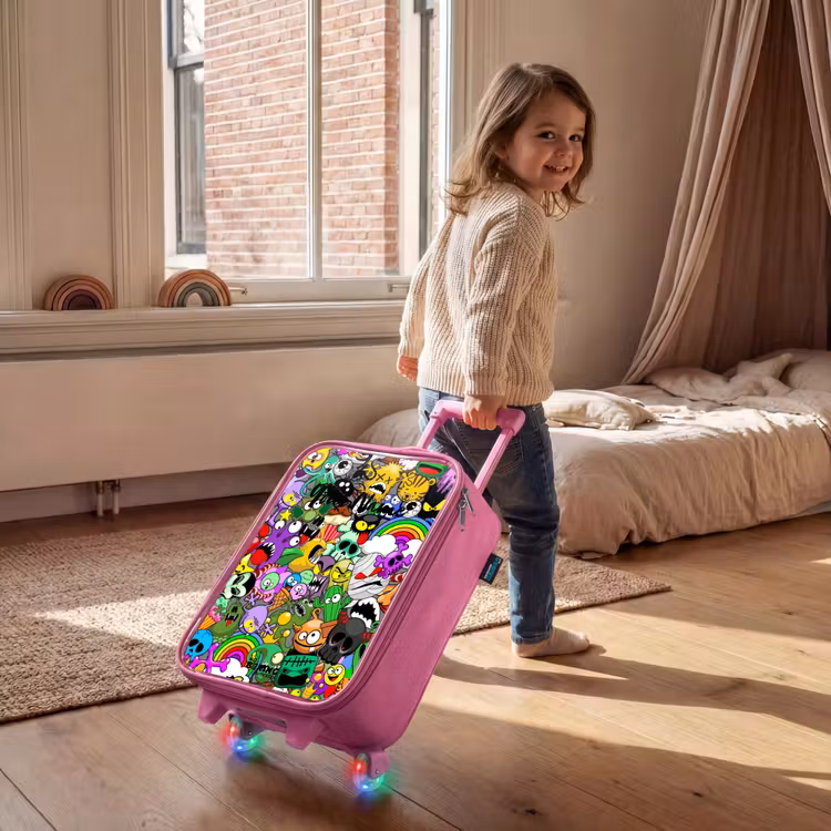 Children's suitcase - Pink - Chaotic colorful monster pattern — 2