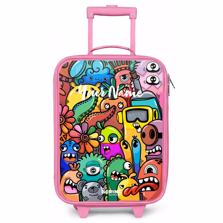 Children's suitcase - Pink - Expressive and busy pattern with samples — 1