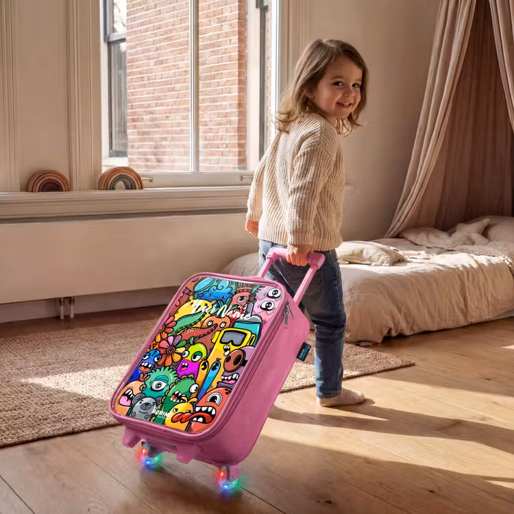 Children's suitcase - Pink - Expressive and busy pattern with samples — 2