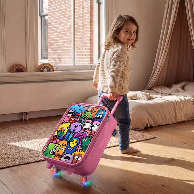 Children's suitcase - Pink - Funny colorful monsters — 2