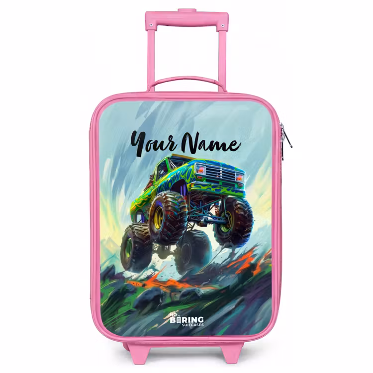 Children's suitcase - Pink - Green Monster Truck with Brushstrokes — 1