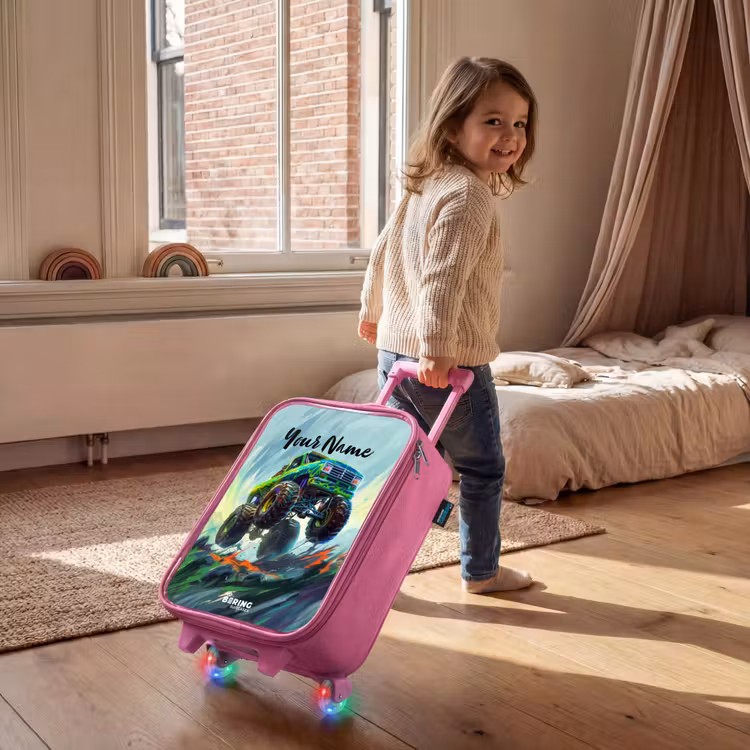 Children's suitcase - Pink - Green Monster Truck with Brushstrokes — 2