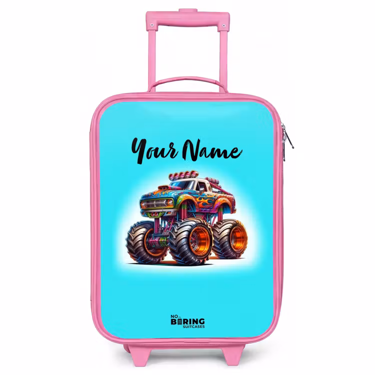 Children's suitcase - Pink - Monster Truck on Light Blue Background — 1