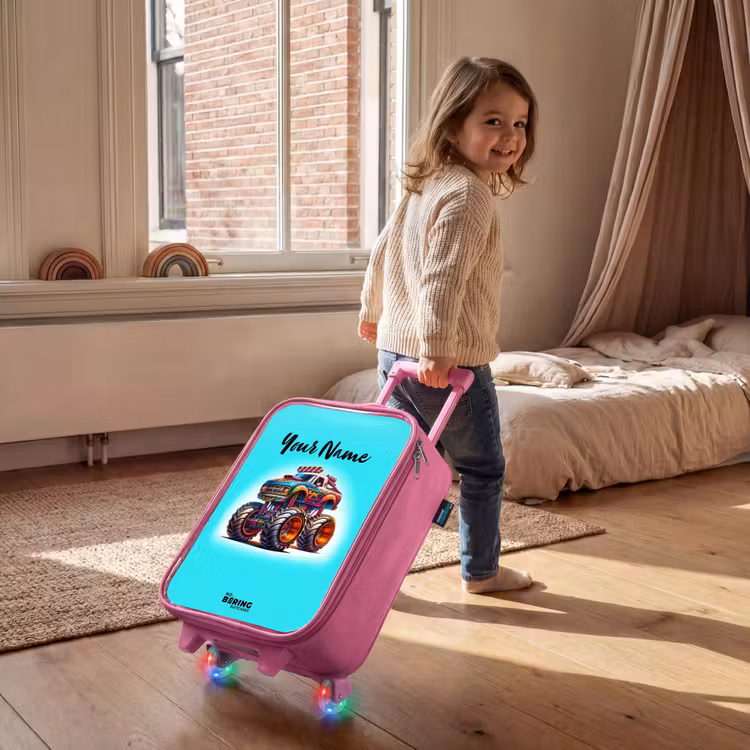 Children's suitcase - Pink - Monster Truck on Light Blue Background — 2