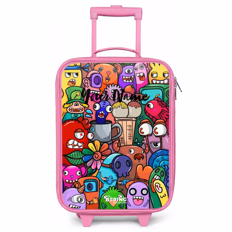 Children's suitcase - Pink - Monsters, flowers and ice cream pattern — 1