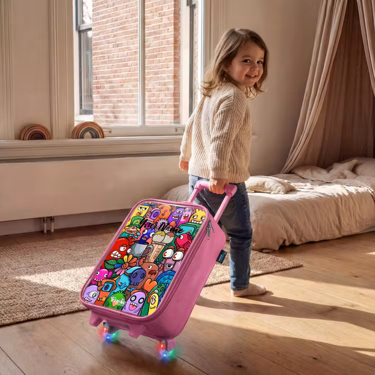 Children's suitcase - Pink - Monsters, flowers and ice cream pattern — 2