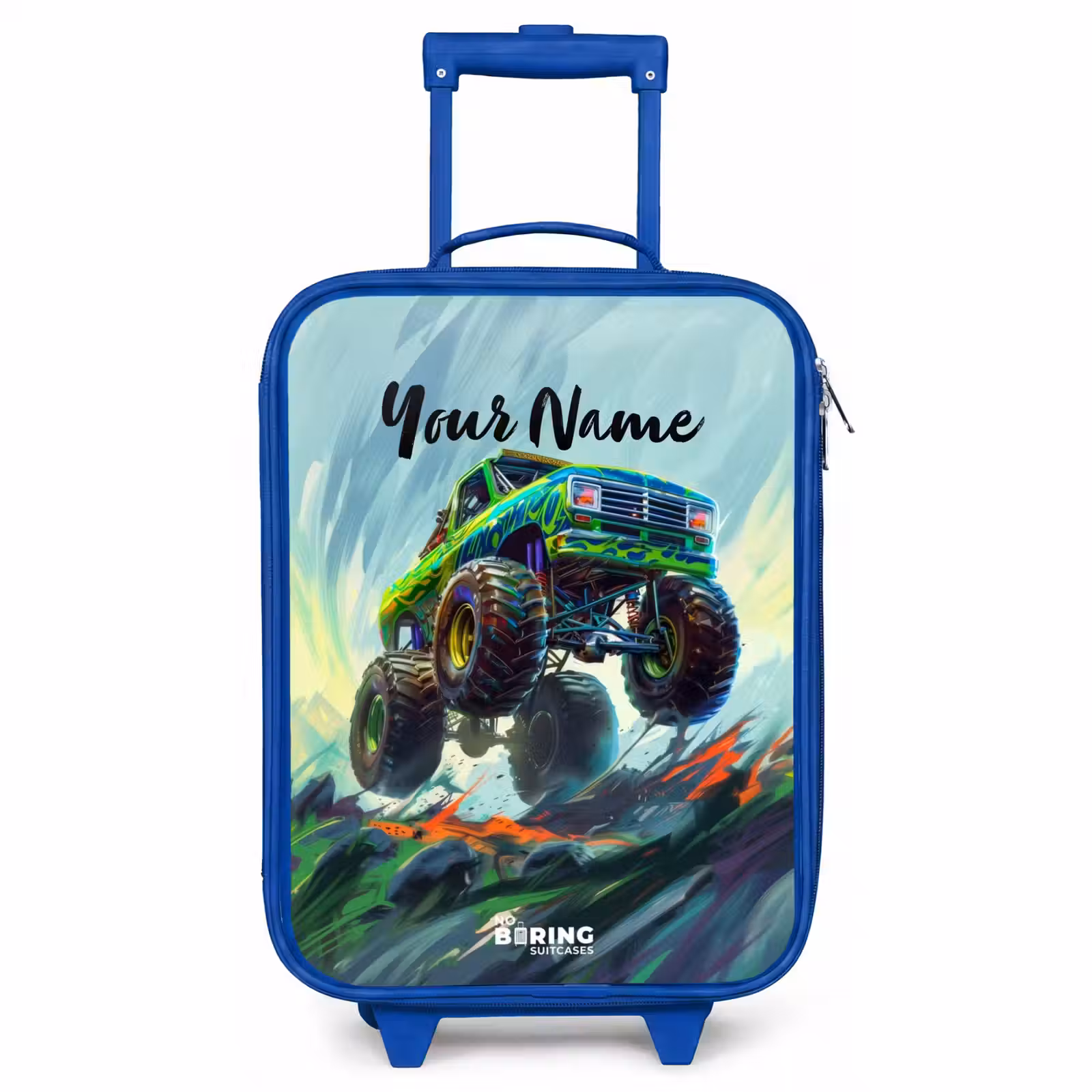 Children's suitcase - Blue - Green Monster Truck with Brushstrokes — 1