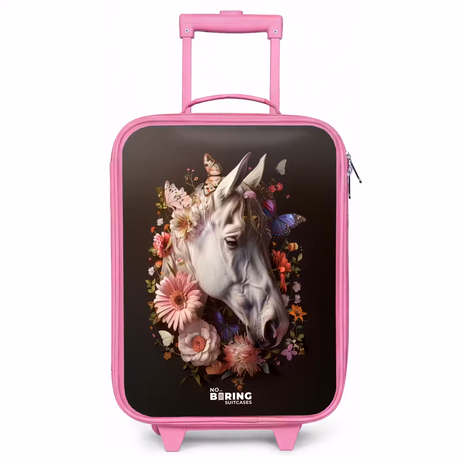 Children's suitcase - Pink - White horse head among colorful garland of flowers — 1