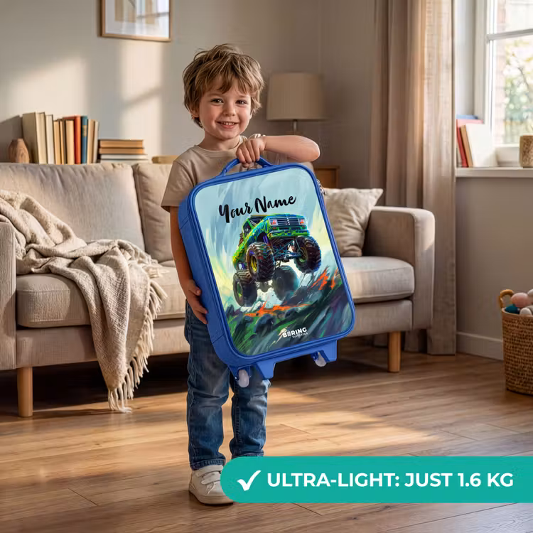 Children's suitcase - Blue - Green Monster Truck with Brushstrokes — 3