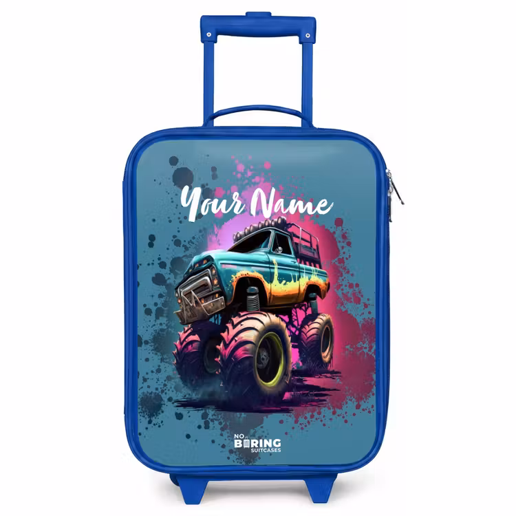 Children's suitcase - Blue - Monster Wheels — 1
