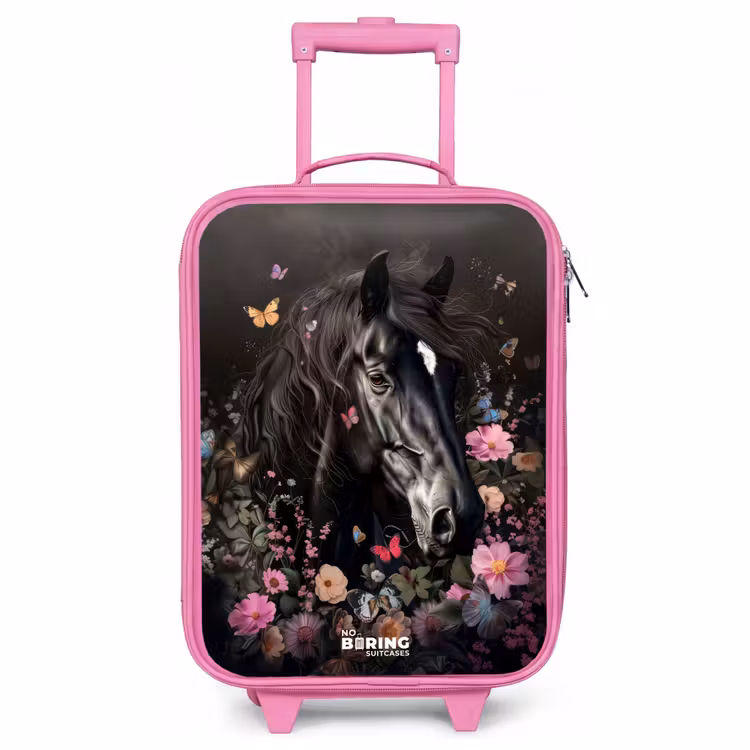 Children's suitcase - Pink - Black horse in bloom — 1