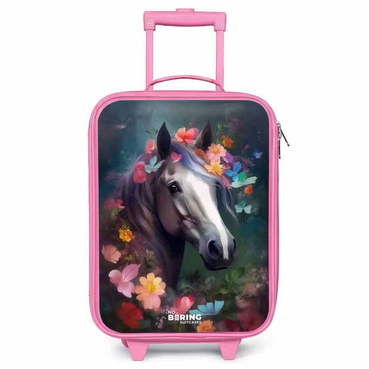 Children's suitcase - Pink - Horse in colorful flowers — 1