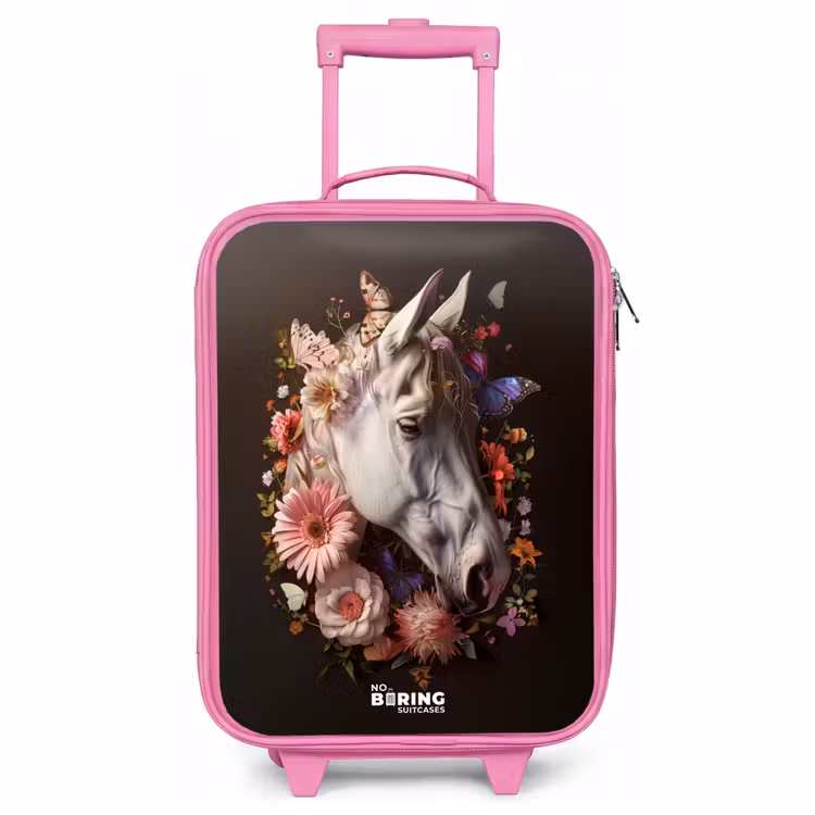 Children's suitcase - Pink - White horse head among colorful garland of flowers — 1