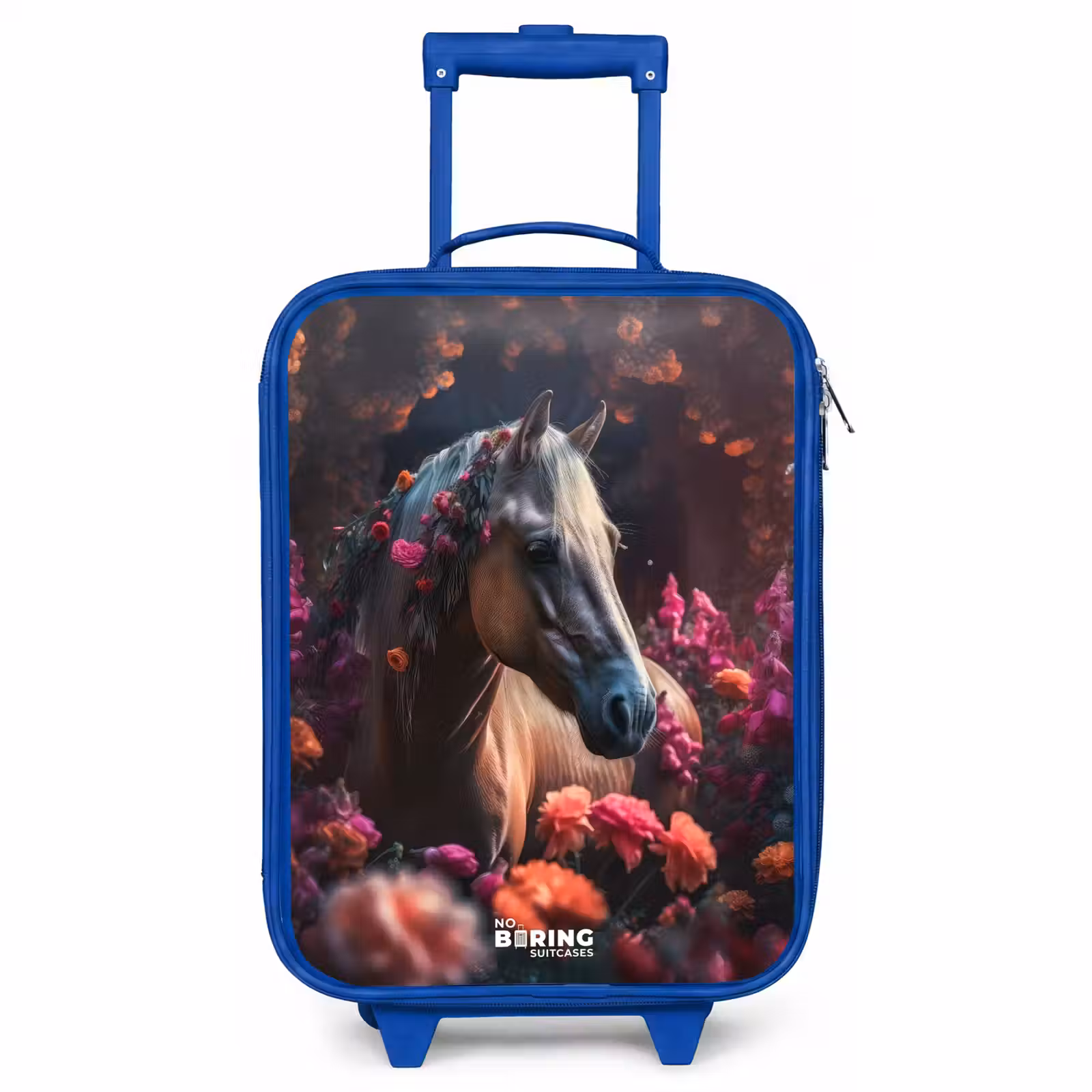 Children's suitcase - Blue - Golden brown horse among flowers — 1