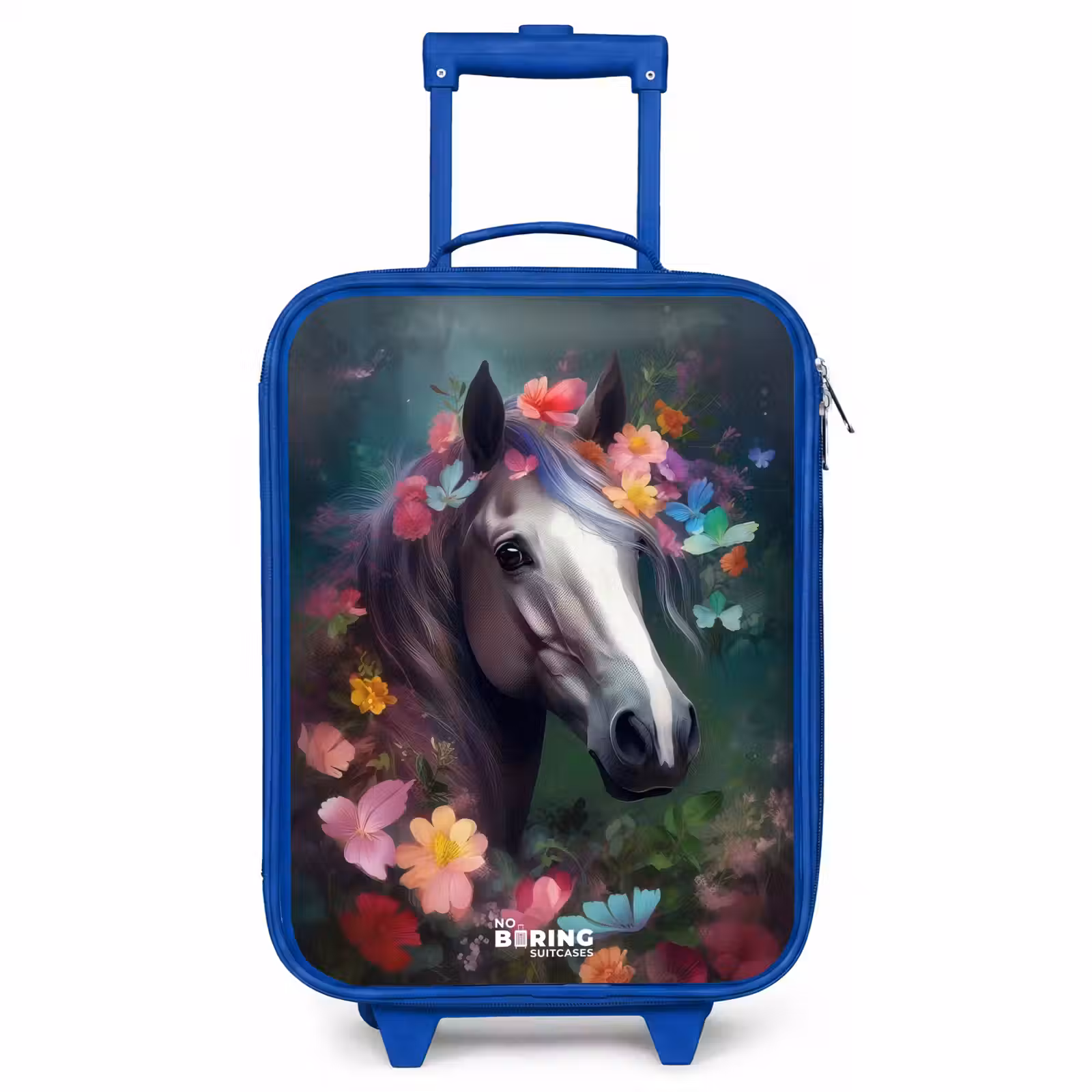 Children's suitcase - Blue - Horse in colorful flowers — 1