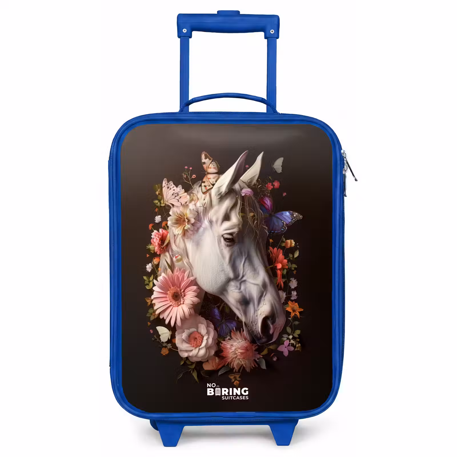 Children's suitcase - Blue - White horse head among colorful garland of flowers — 1