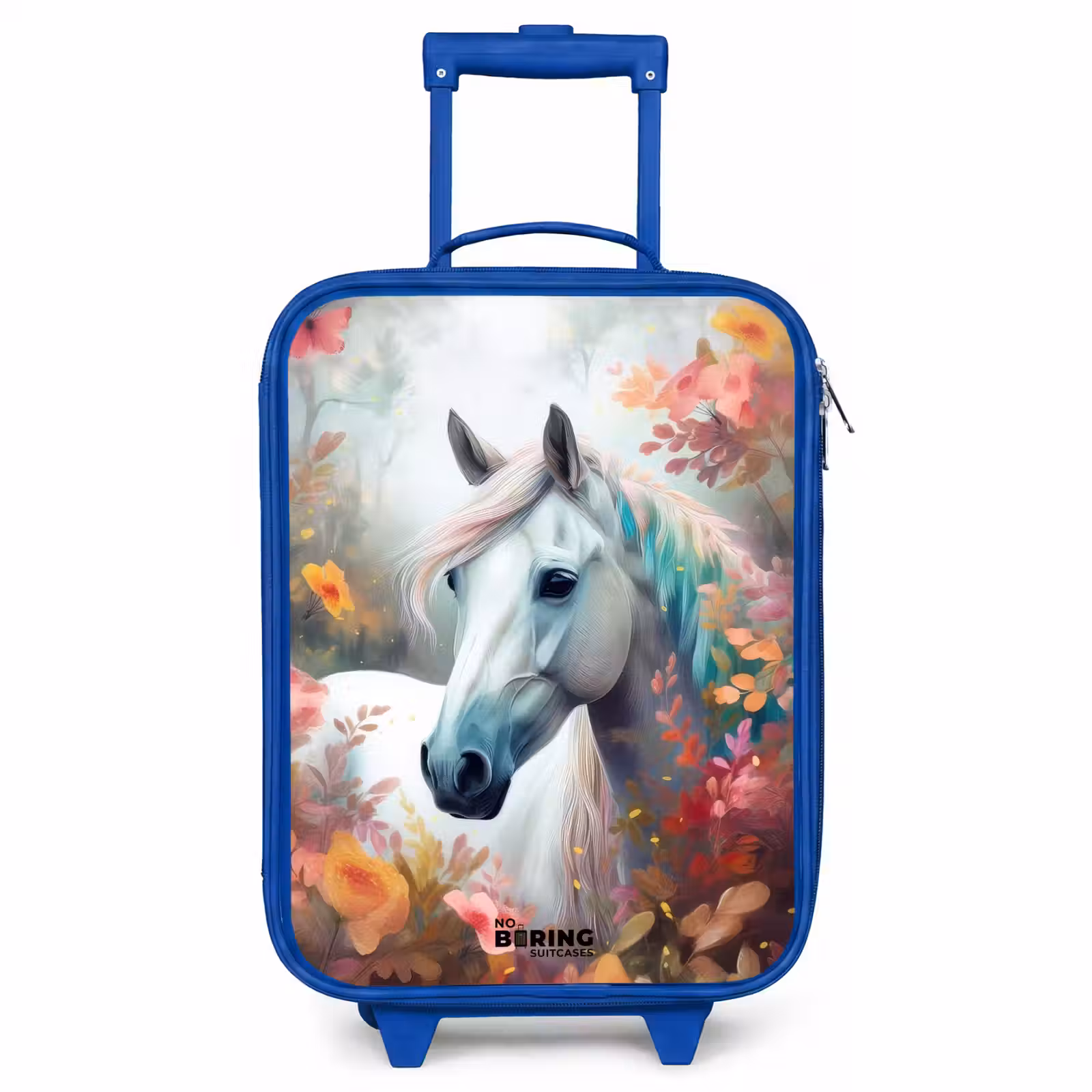 Children's suitcase - Blue - White horse surrounded by flowers — 1