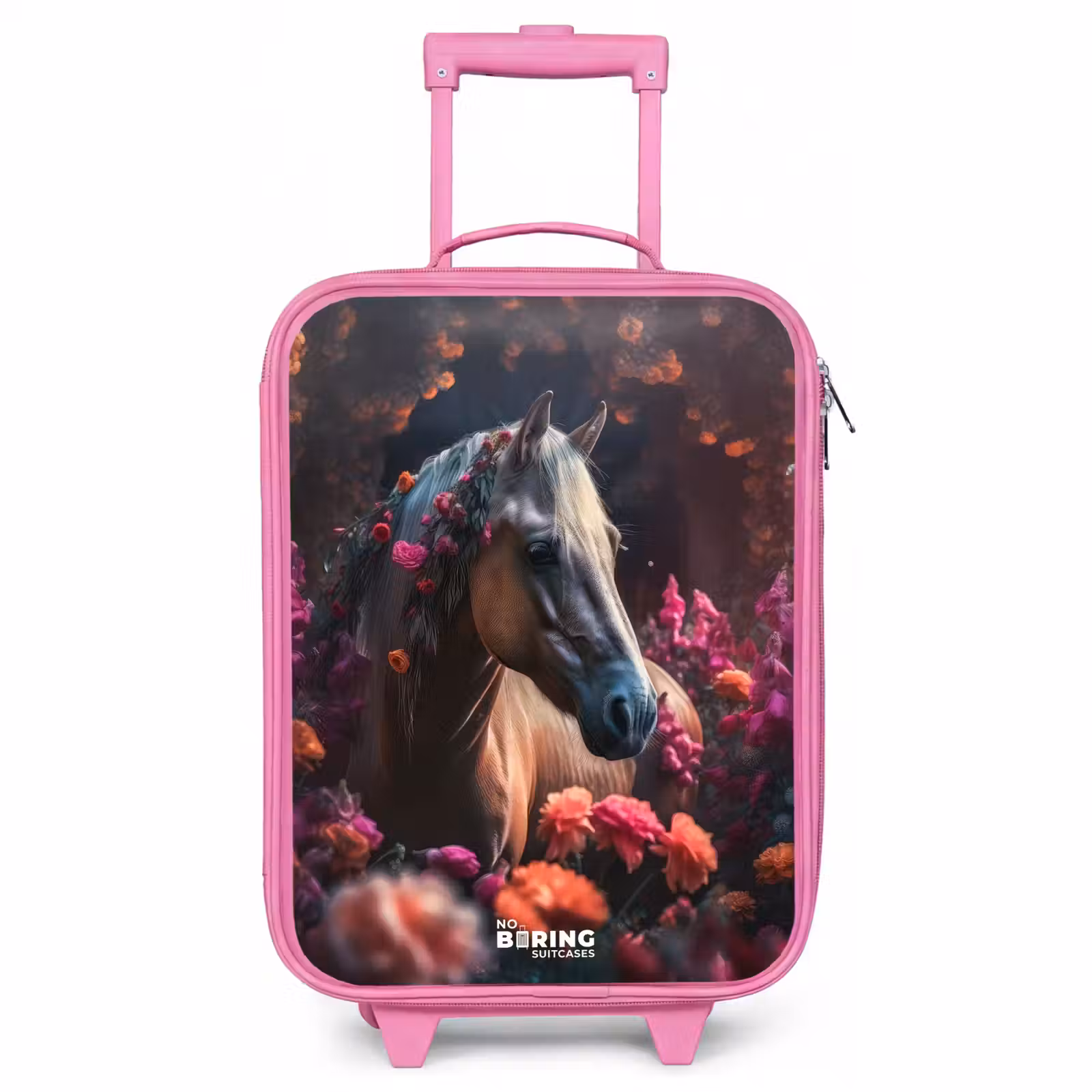 Children's suitcase - Pink - Golden brown horse among flowers — 1