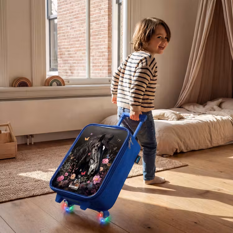 Children's suitcase - Blue - Black horse in bloom — 2