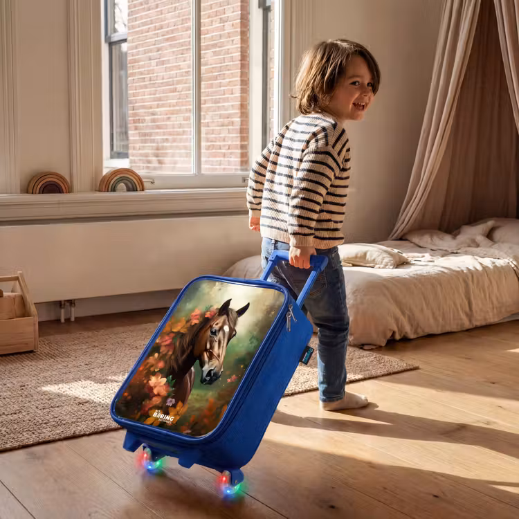 Children's suitcase - Blue - Brown horse among flowers — 2