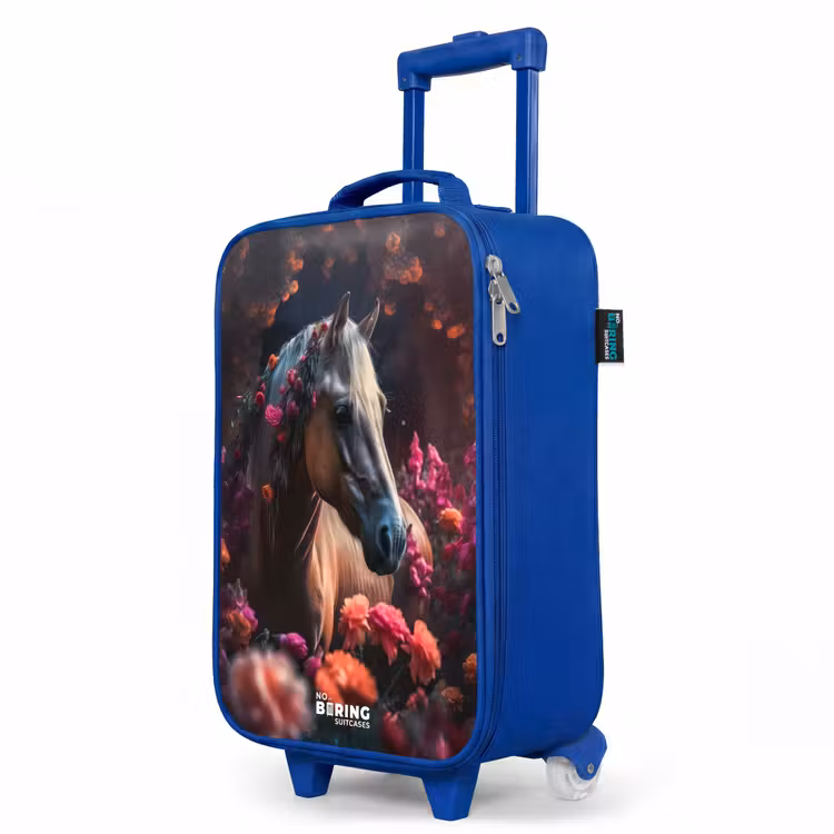 Children's suitcase - Blue - Golden brown horse among flowers — 5