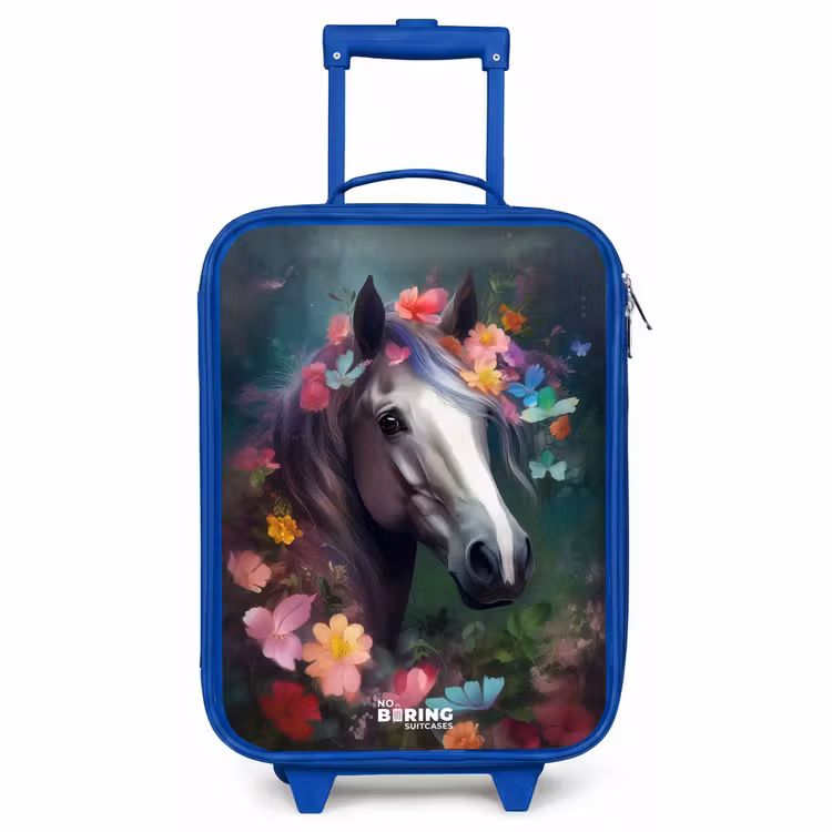 Children's suitcase - Blue - Horse in colorful flowers — 1