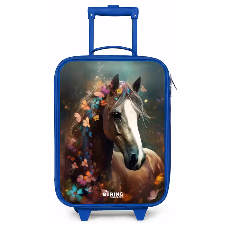Children's suitcase - Blue - Light brown horse among flowers — 1