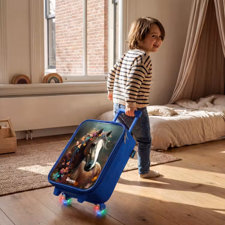 Children's suitcase - Blue - Light brown horse among flowers — 2