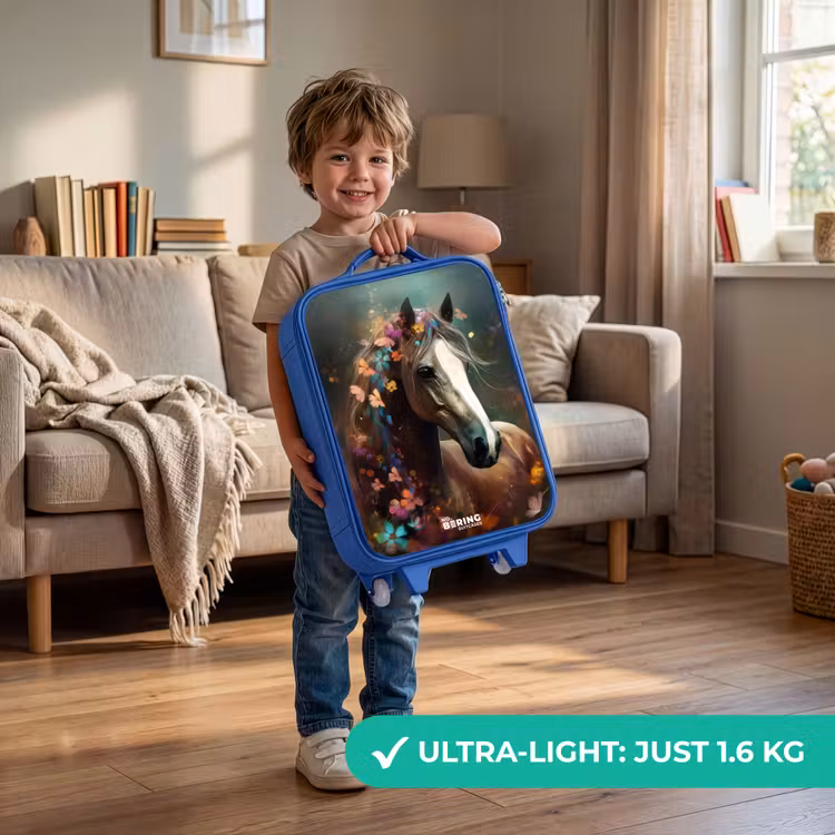 Children's suitcase - Blue - Light brown horse among flowers — 3