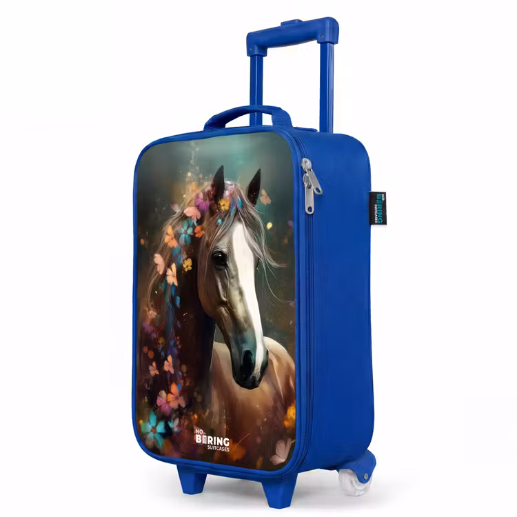 Children's suitcase - Blue - Light brown horse among flowers — 5